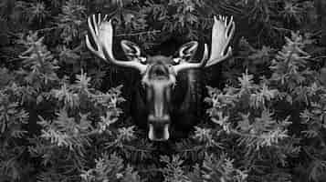 Free photo moose in the wild in black and white