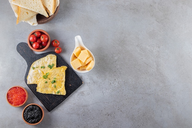 Free Photo morning breakfast placed on a marble background.