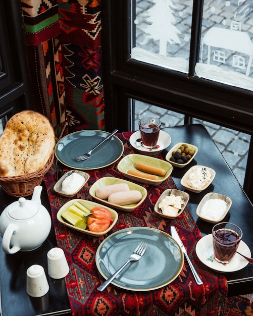 Morning breakfast set by the window