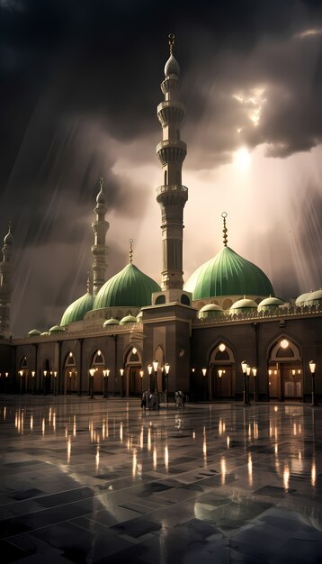 Mosque building architecture with eery weather