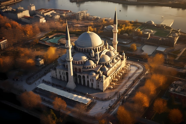 Mosque building with intricate architecture