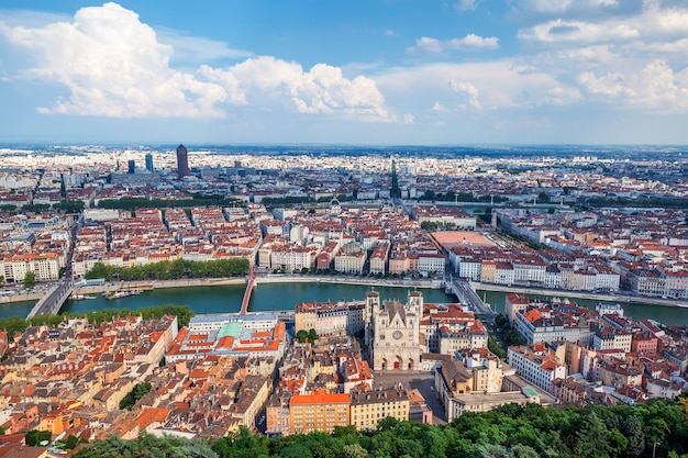 The most famous view of Lyon from the Notre Dame de Fourviere Basilica