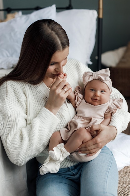 mother and cute baby indoor