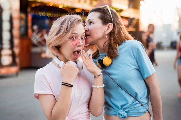 Mother and daughter at amusement park