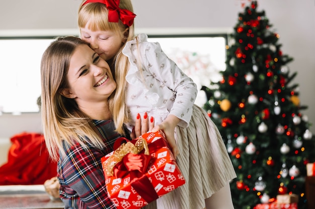 Mother and daughter happy at christmas