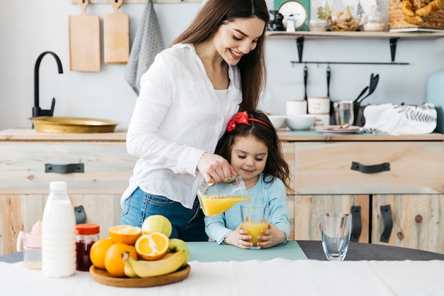 Mother and daughter having breakfast