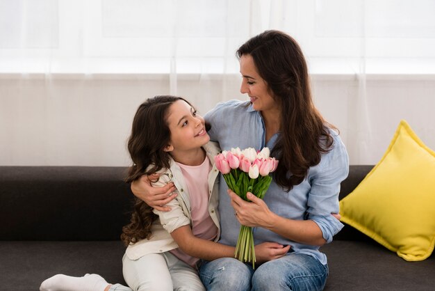 Mother and daughter having a cute moment together