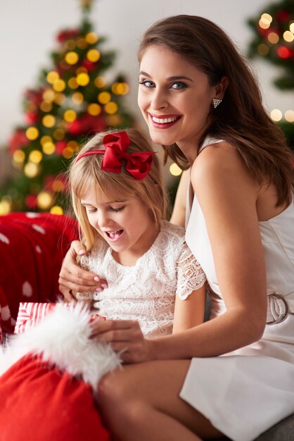 Mother and daughter at home for Christmas holidays