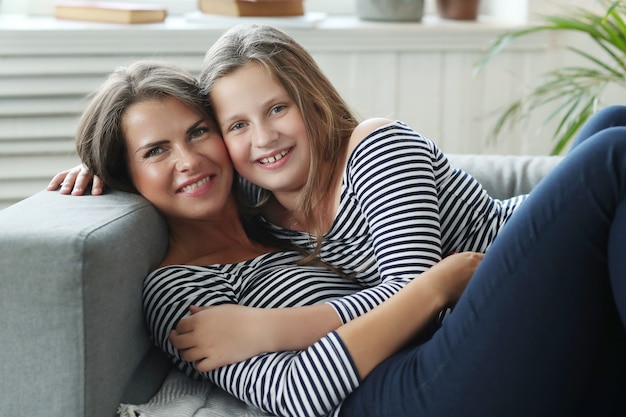 mother and daughter at home