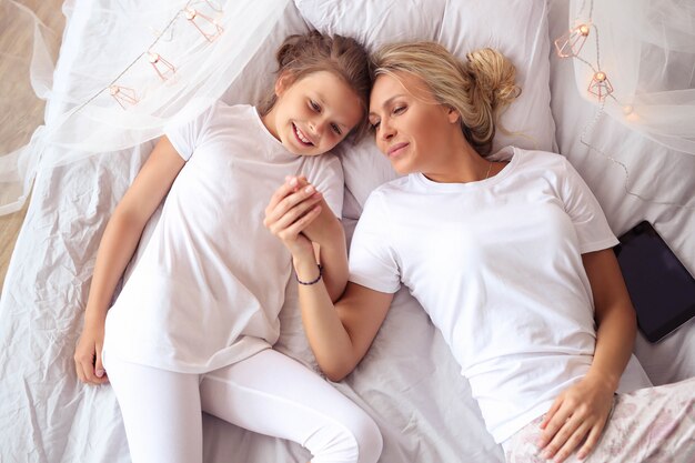 mother and daughter at home