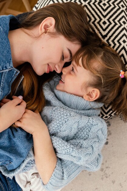 Mother and daughter at home