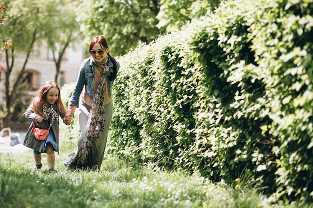 Mother and daughter in park