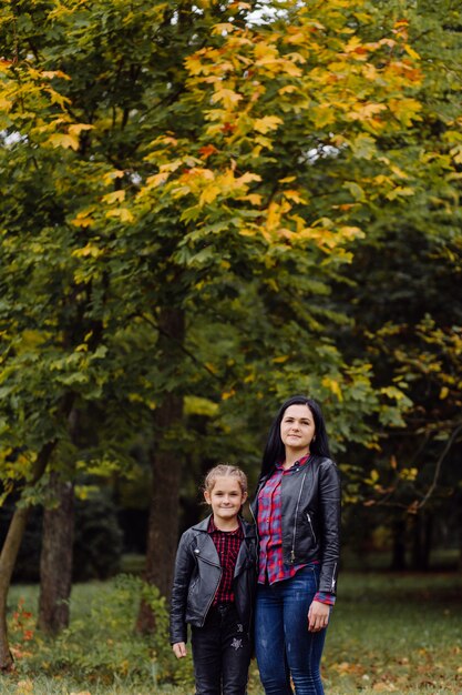 Mother and daughter in a park