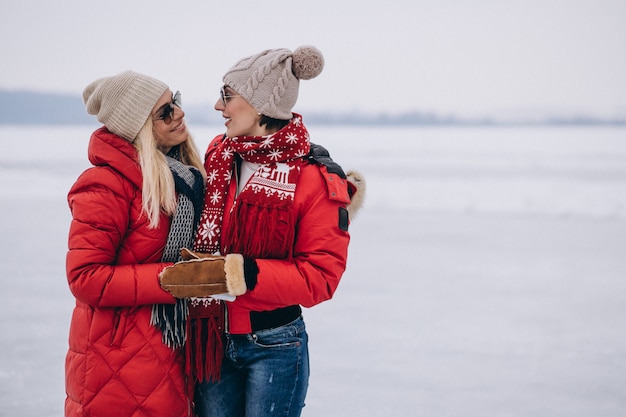 Free Photo mother and daughter together walking in park in winter