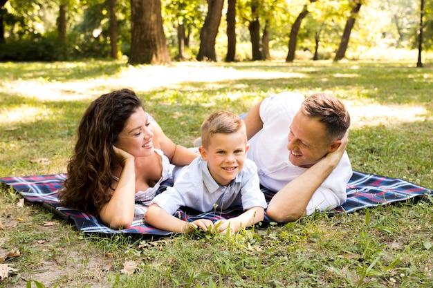 Mother and father spending time with their son