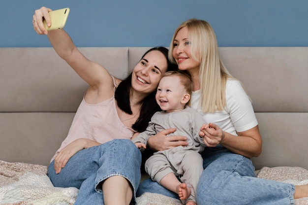 Free photo mother and grandmother taking selfie with child