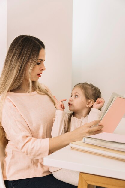 Mother listening to daughter while studying