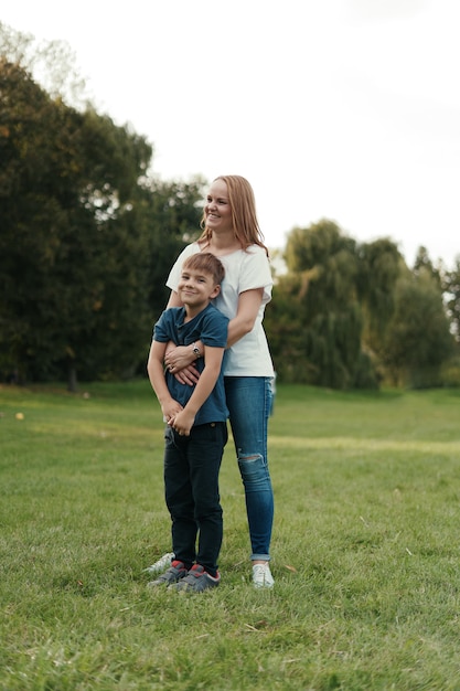 Mother and son playing in the park