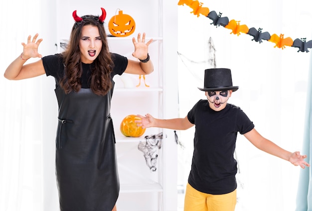 Mother and son ready for halloween