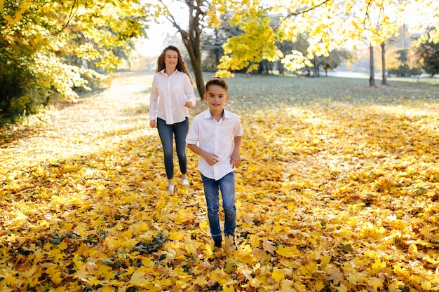 Mother and son spend time outdoors in the park