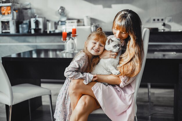 Mother with daughter at home