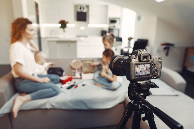 Mother with daughter shoots a beauty blog