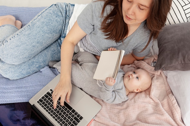 Mother with her child at home