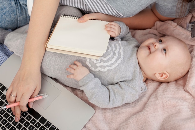 Mother with her child at home