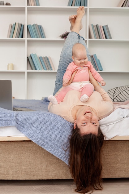 Mother with her child at home