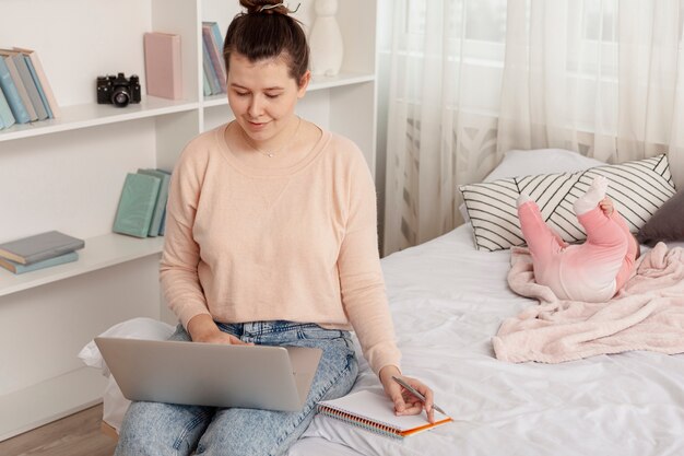 Mother with her child at home