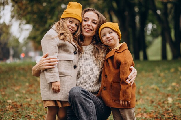 Mother with kids having fun in park