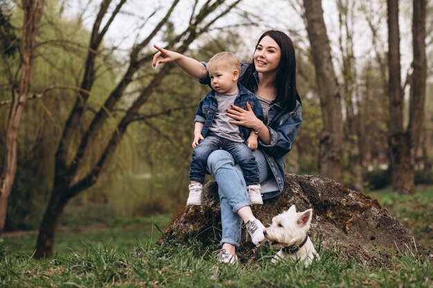 Mother with son and dog