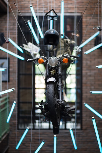 Free photo motorcycle interior installation in pub