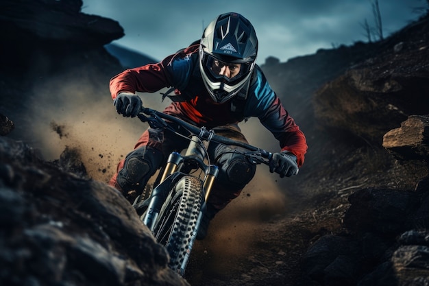 Motorist riding their bike over rough terrain