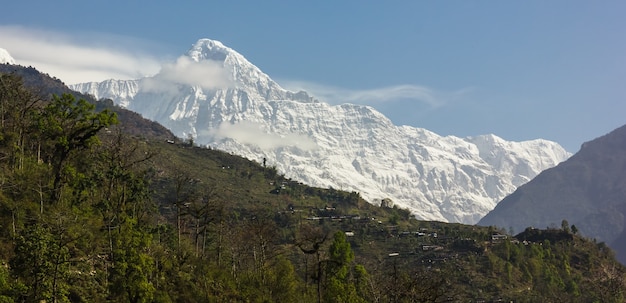 Mountain covered with snow and a blue sky