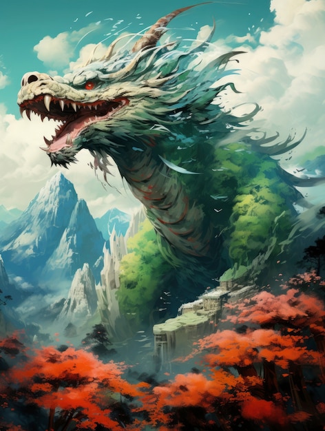 Mountain landscape with fantasy style scene