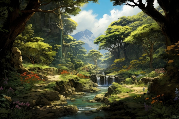 Mountain landscape with fantasy style scene