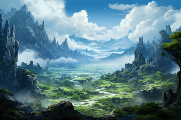 Mountain landscape with fantasy style scene