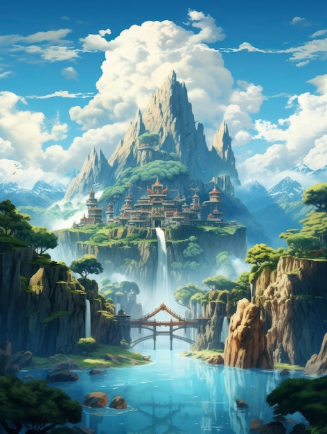 Mountain landscape with fantasy style scene