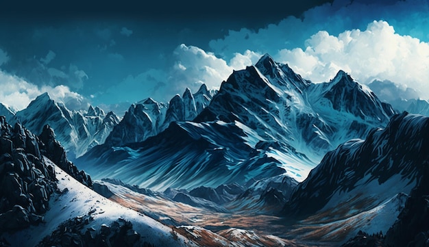 Mountain landscape with snowy peak in winter generative AI