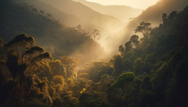 Mountain peak back lit by sunset beauty generated by AI