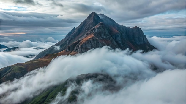 Free photo mountain peak shrouded in clouds