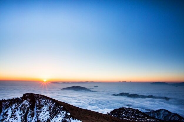 Mountain summit at sunset