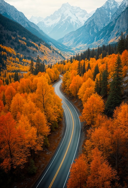 Mountain winding road during autumn