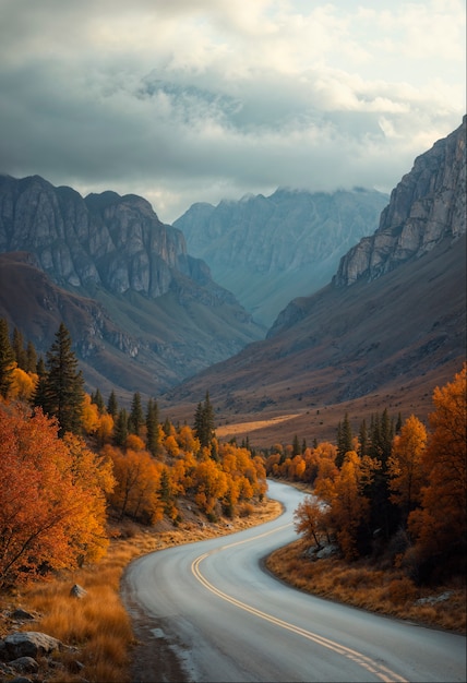 Mountain winding road during autumn