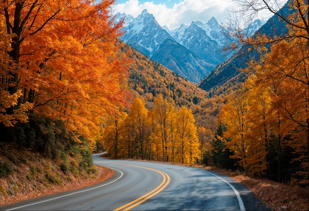 Mountain winding road during autumn