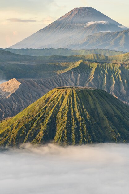 Mountainous landscape with fog