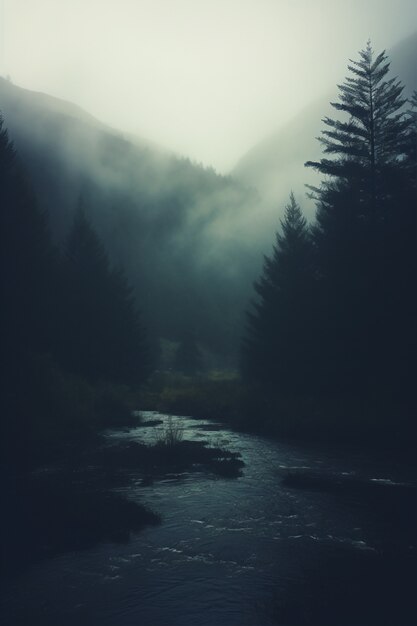 Mountainous nature landscape with river