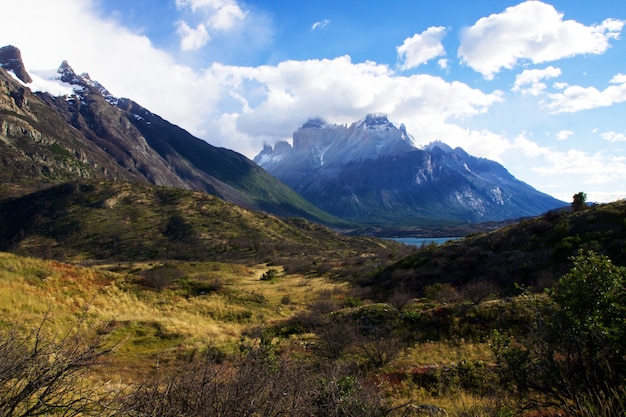 Free photo mountains under the clear sky in torres del paine national park in chile