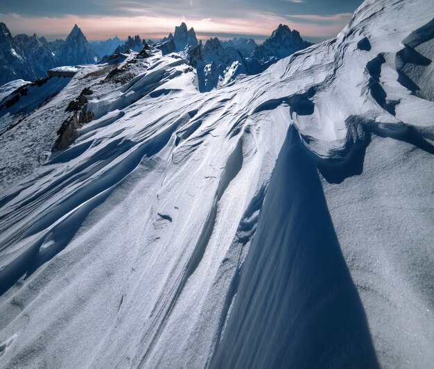 Mountains at Dolomiten, Italian Alps covered with a thick layer of snow